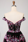 Sparkly Black Pink A Line Off The Shoulder Corset Tiered Short Homecoming Dress