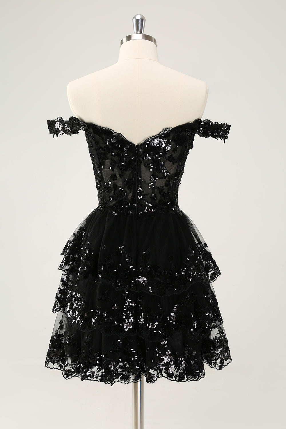Wedtrend Women Sparkly Black Tiered Short Homecoming Dress A Line Off The Shoulder Corset Cocktail Party Dress WEDTREND Wedtrend Women Sparkly Black Tiered Short Homecoming Dress A Line Off The Shoulder Corset Cocktail Party Dress WEDTREND