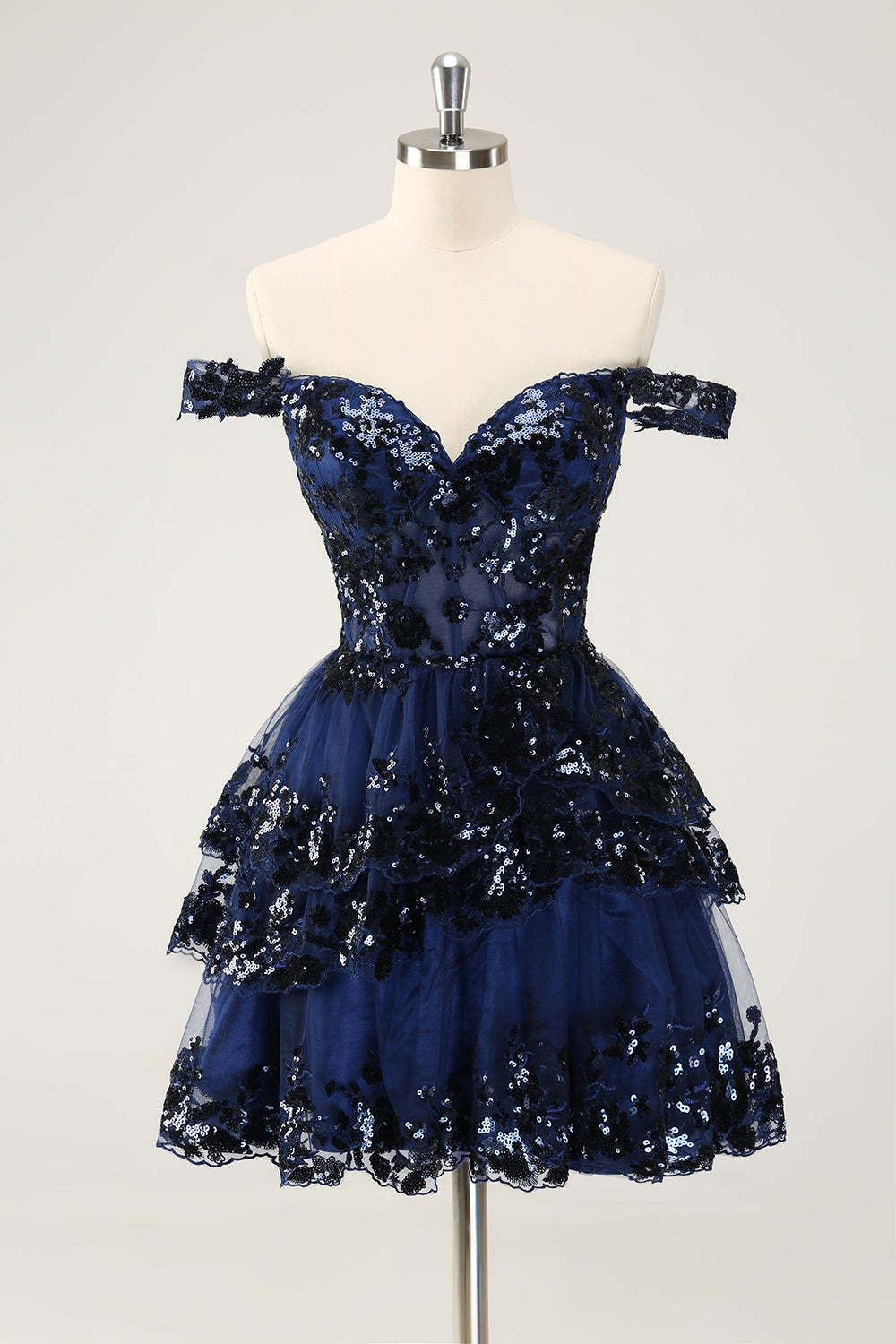 sparkly off the shoulder a line tiered short party dress Off the Shoulder A-line Short Dress GS3685 Blush (MistyRose) / L