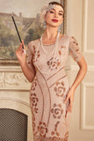 Sparkly Blush Sheath Fringed Tea-Length Flapper Dress