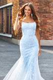 Light Blue Sparkly Beaded Mermaid Long Prom Dress With Appliques