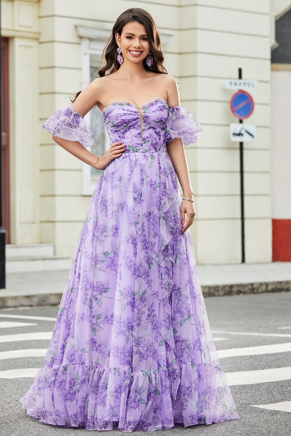 Wedtrend Women Lavender Prom Dress A Line Off the Shoulder Removable Sleeves Party Dress with Slit WEDTREND Wedtrend Women Lavender Prom Dress A Line Off the Shoulder Removable Sleeves Party Dress with Slit WEDTREND
