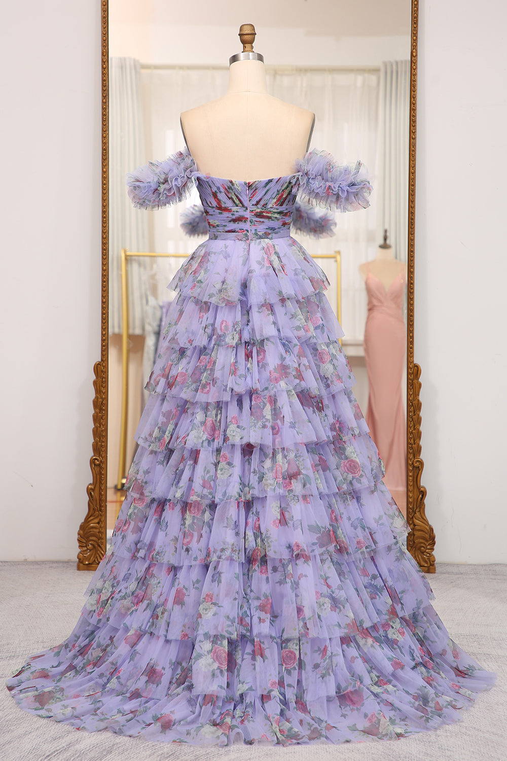 Wedtrend Women Lavendar Prom Dress A Line Sweetheart Pleated Floral Print Long Tiered Evening Dress WEDTREND Wedtrend Women Lavendar Prom Dress A Line Sweetheart Pleated Floral Print Long Tiered Evening Dress WEDTREND