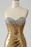 Golden Mermaid Sweetheart Strapless Long Beaded Prom Dress with Slit