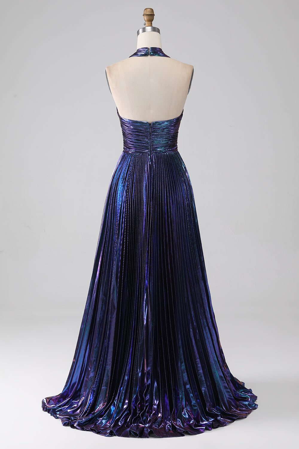 Wedtrend Women Sparkly Dark Blue Prom Dress A-Line Halter Pleated Metallic Long Evening Dress with Slit, Dark Blue / US4 Wedtrend Women Sparkly Dark Blue Prom Dress A-Line Halter Pleated Metallic Long Evening Dress with Slit, Dark Blue / US4