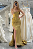 Golden Mermaid Sweetheart Sparkly Long Prom Dress With Slit
