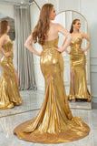 Sparkly Golden Mermaid Sweetheart Long Prom Dress With Slit