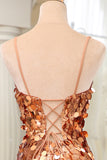 Sparkly Rose Golden Mermaid Floor-Length Mirror Prom Dress With Slit