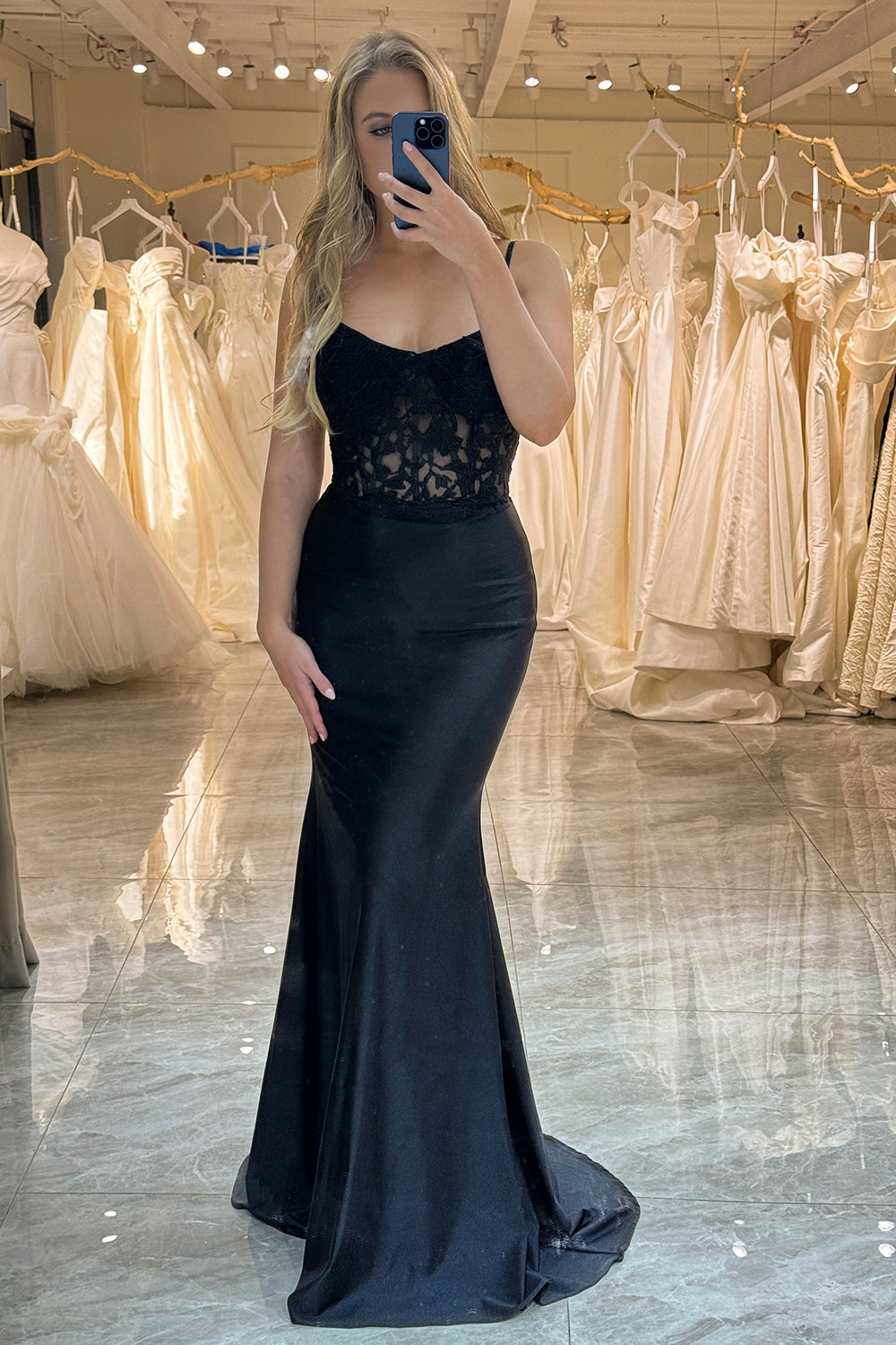 Wedtrend Women Black Prom Dress Mermaid Spaghetti Straps Corset Evening Dress with Appliques, Black / US14 Wedtrend Women Black Prom Dress Mermaid Spaghetti Straps Corset Evening Dress with Appliques, Black / US14