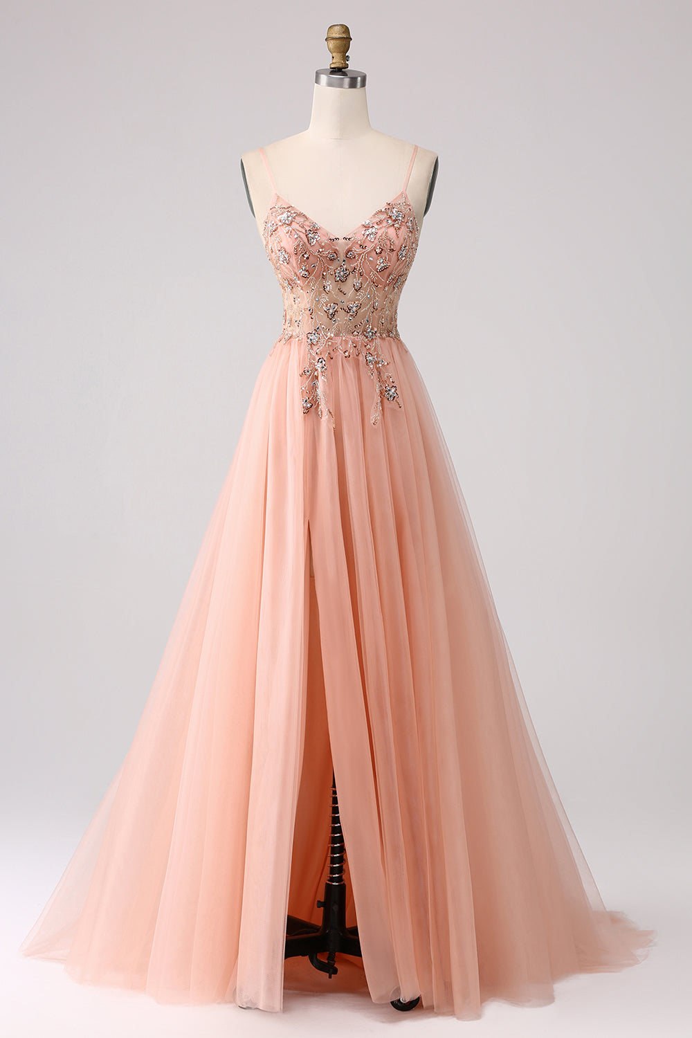 Wedtrend Women Sparkly Blush Prom Dress With Slit A-Line Spaghetti Straps Beaded Long Party Dress WEDTREND Wedtrend Women Sparkly Blush Prom Dress With Slit A-Line Spaghetti Straps Beaded Long Party Dress WEDTREND