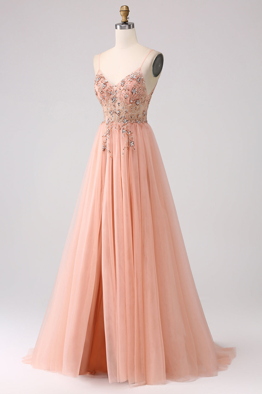 Wedtrend Women Sparkly Blush Prom Dress With Slit A-Line Spaghetti Straps Beaded Long Party Dress WEDTREND Wedtrend Women Sparkly Blush Prom Dress With Slit A-Line Spaghetti Straps Beaded Long Party Dress WEDTREND