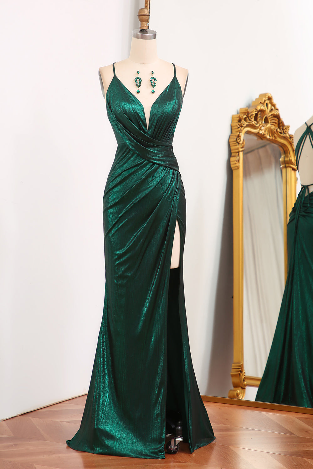 WEDTREND Women Sparkly Dark Green Prom Dress Mermaid Spaghetti Straps Long Evening Dress with Open Back WEDTREND Women Sparkly Dark Green Prom Dress Mermaid Spaghetti Straps Long Evening Dress with Open Back