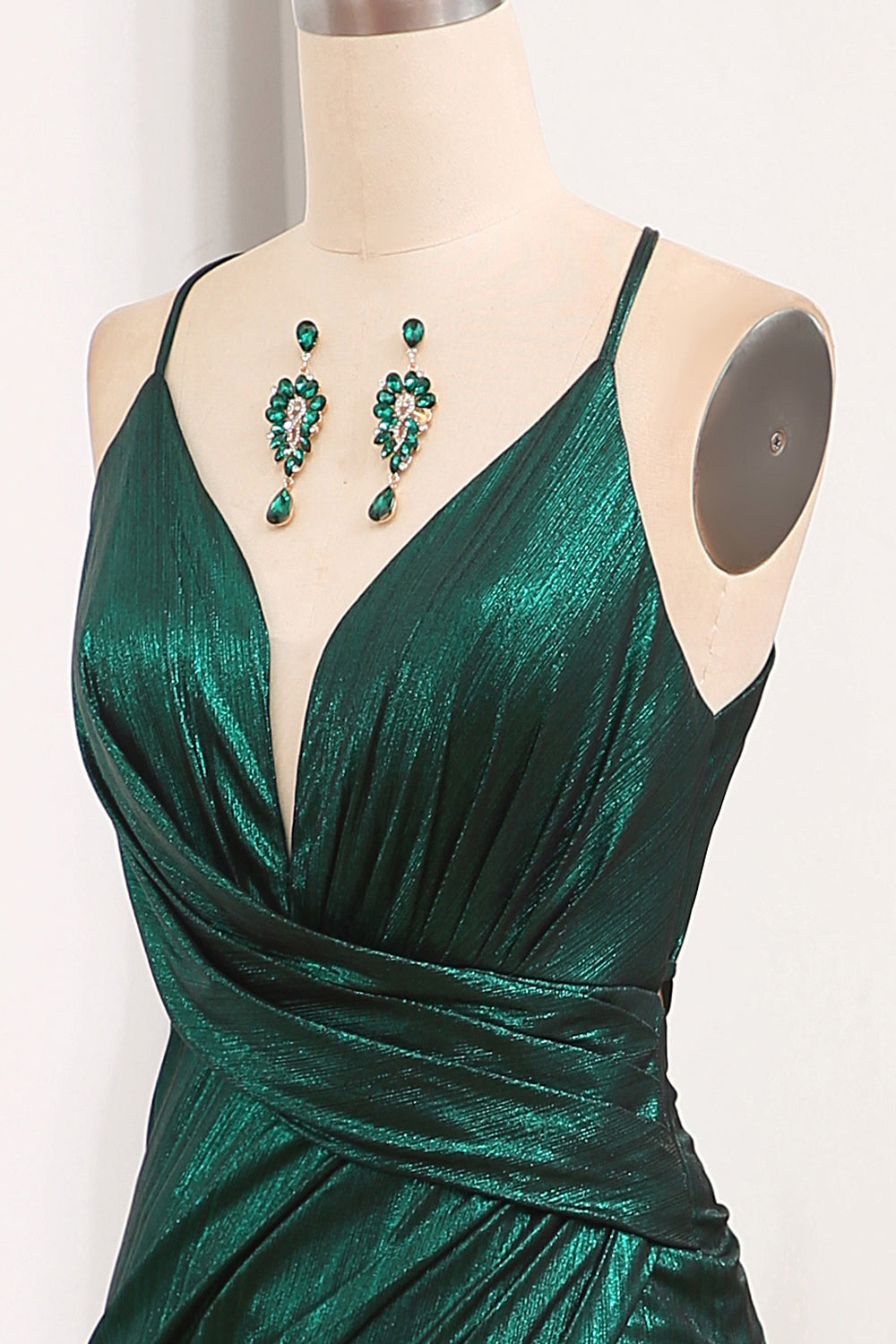 Mermaid Spaghetti Straps Long Dark Green Prom Dress with Open Back
