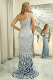 Mermaid Dark Green One Shoulder Long Sparkly Sequins Prom Dress