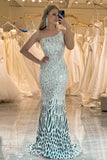 Mermaid Dark Green One Shoulder Long Sparkly Sequins Prom Dress