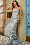 Dark Green Mermaid One Shoulder Glitter Sequins Prom Dress