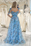 Lavendar A Line Off The Shoulder Pleated Floral Print Long Prom Dress