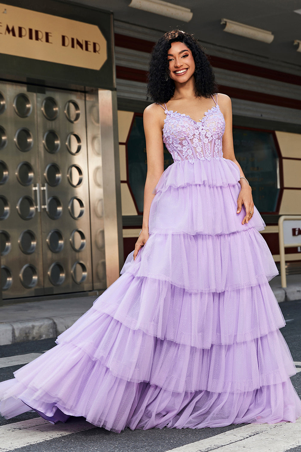 Wedtrend Women Elegant Lilac Prom Dress A Line Tulle Tiered Corset Evening Dress With Appliques WEDTREND Wedtrend Women Elegant Lilac Prom Dress A Line Tulle Tiered Corset Evening Dress With Appliques WEDTREND