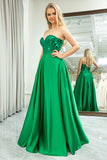 Princess Dark Green A Line Sweetheart Mirror Long Prom Dress