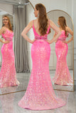 Sparkly Fuchsia Mermaid Spaghetti Straps Backless Long Prom Dress