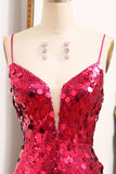 Fuchsia Mermaid Sparkly Sequins Long Prom Dress With Slit