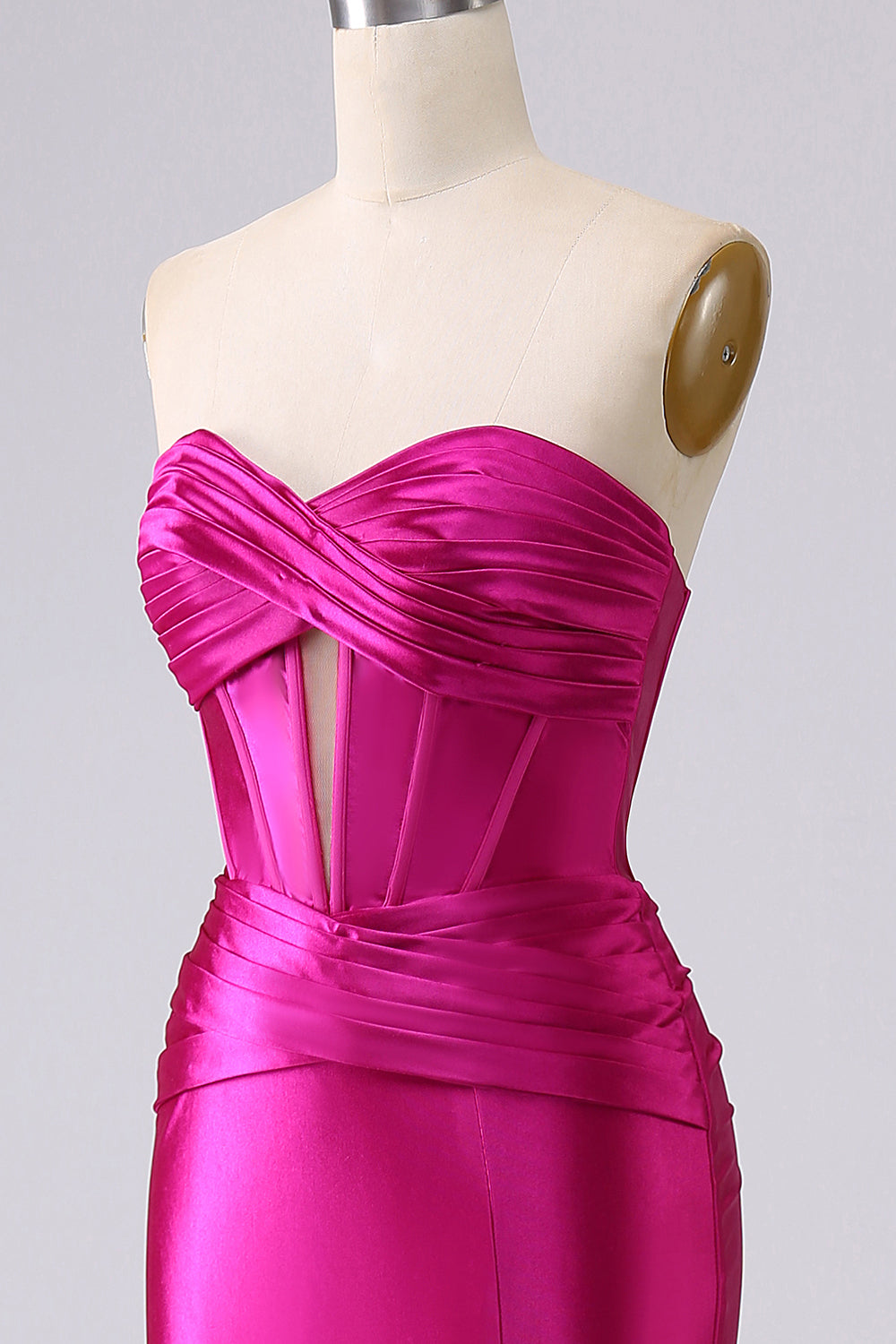 Wedtrend Women Sparkly Fuchsia Corset Prom Dress with Slit Mermaid