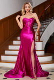 Sparkly Mermaid Sweetheart Corset Long Fuchsia Prom Dress with Slit