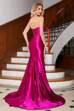 Sparkly Mermaid Sweetheart Corset Long Fuchsia Prom Dress with Slit