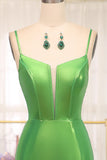 Bright Green Mermaid Spaghetti Straps Corset Long Prom Dress With Slit