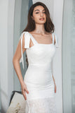 Simple White Spaghetti Straps Bodycon Graduation Dress