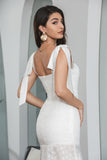 Simple White Spaghetti Straps Bodycon Graduation Dress