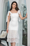 Simple White Spaghetti Straps Bodycon Graduation Dress