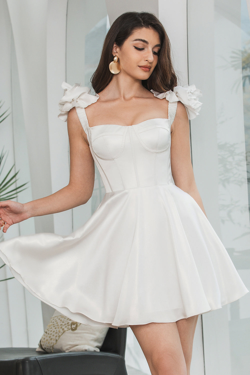 Wedtrend Women Cute White Short Graduation Dress With Flowers Off The Shoulder Corset Homecoming Dress WEDTREND