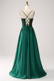 Sparkly Dark Green A-Line Spaghetti Straps Long Prom Dress With Sequins