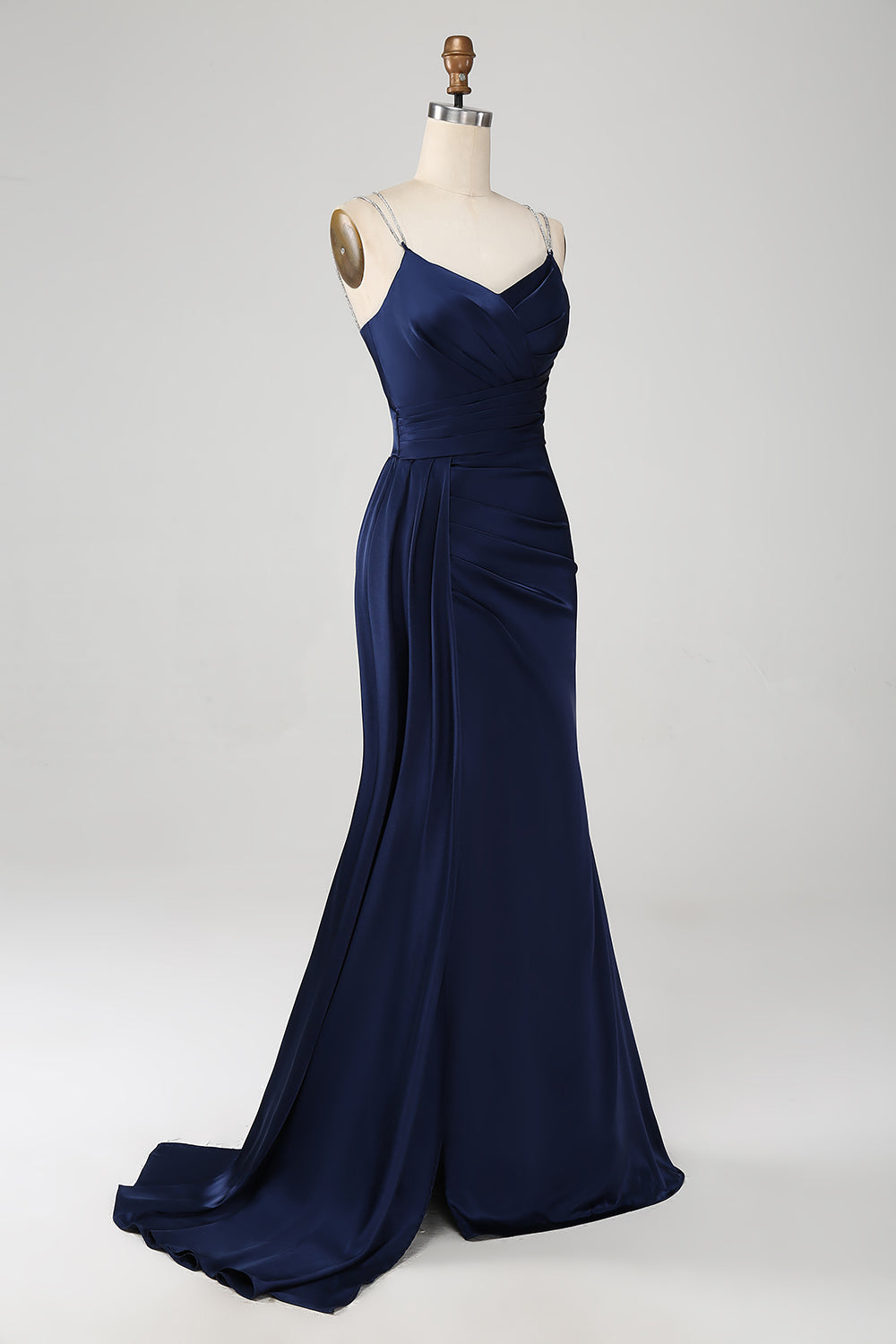 Wedtrend Women Navy Prom Dress Mermaid Spaghetti Straps Pleated Sequin Maxi Dress With Slit WEDTREND Wedtrend Women Navy Prom Dress Mermaid Spaghetti Straps Pleated Sequin Maxi Dress With Slit WEDTREND