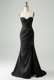 Burgundy Mermaid Spaghetti Straps Pleated Prom Dress With Slit