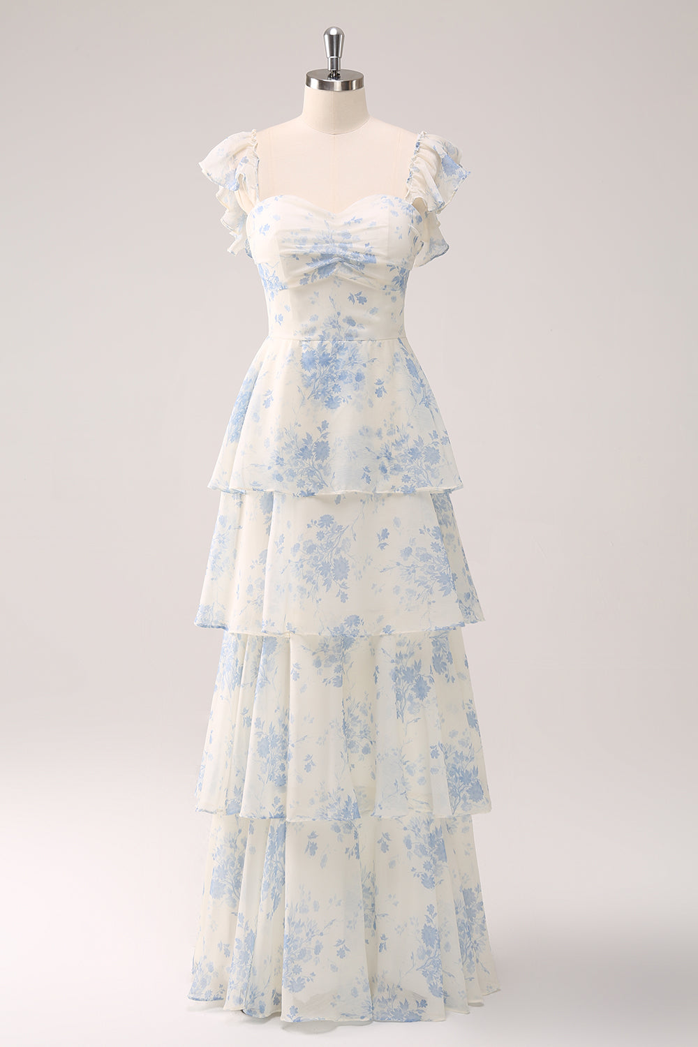Wedtrend Women White Blue Floral Bridesmaid Dress A-Line Off The Shoulder Tiered Print Wedding Party Guest Dress WEDTREND Wedtrend Women White Blue Floral Bridesmaid Dress A-Line Off The Shoulder Tiered Print Wedding Party Guest Dress WEDTREND