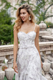 Brown Flower A Line Spaghetti Straps Tiered Lace-up Back Bridesmaid Dress