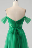 A Line Off The Shoulder Corset Long Prom Dress with Lace-Up Back