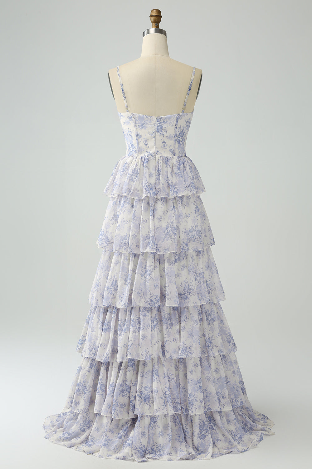 white dress with blue and purple flowers Wedtrend Women White Purple Flower A-Line Spaghetti Straps Chiffon Floor-Length Bridesmaid Dress, Purple Flower / US20W