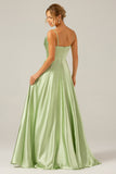 Green A-Line Cowl Neck Spaghetti Straps Bridesmaid Dress With Sequins