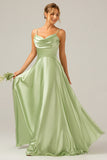 Green A-Line Cowl Neck Spaghetti Straps Bridesmaid Dress With Sequins