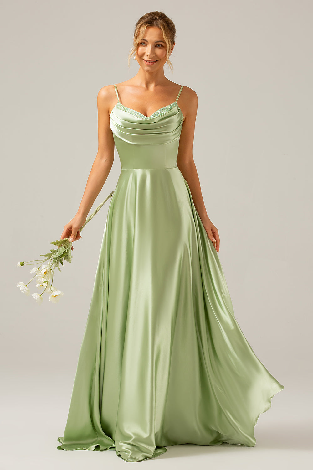 Wedtrend Women Dusty Sage Bridesmaid Dress with Sequins A-Line Cowl Neck Spaghetti Straps Wedding Party Dress, Dusty Sage / US6 Wedtrend Women Dusty Sage Bridesmaid Dress with Sequins A-Line Cowl Neck Spaghetti Straps Wedding Party Dress, Dusty Sage / US6