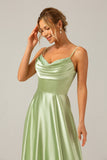 Green A-Line Cowl Neck Spaghetti Straps Bridesmaid Dress With Sequins