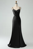 Grey Blue Mermaid Spaghetti Straps Lace-up Back Bridesmaid Dress With Slit