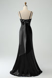 Grey Blue Mermaid Spaghetti Straps Lace-up Back Bridesmaid Dress With Slit