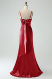 Grey Blue Mermaid Spaghetti Straps Lace-up Back Bridesmaid Dress With Slit