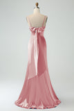 Grey Blue Mermaid Spaghetti Straps Lace-up Back Bridesmaid Dress With Slit