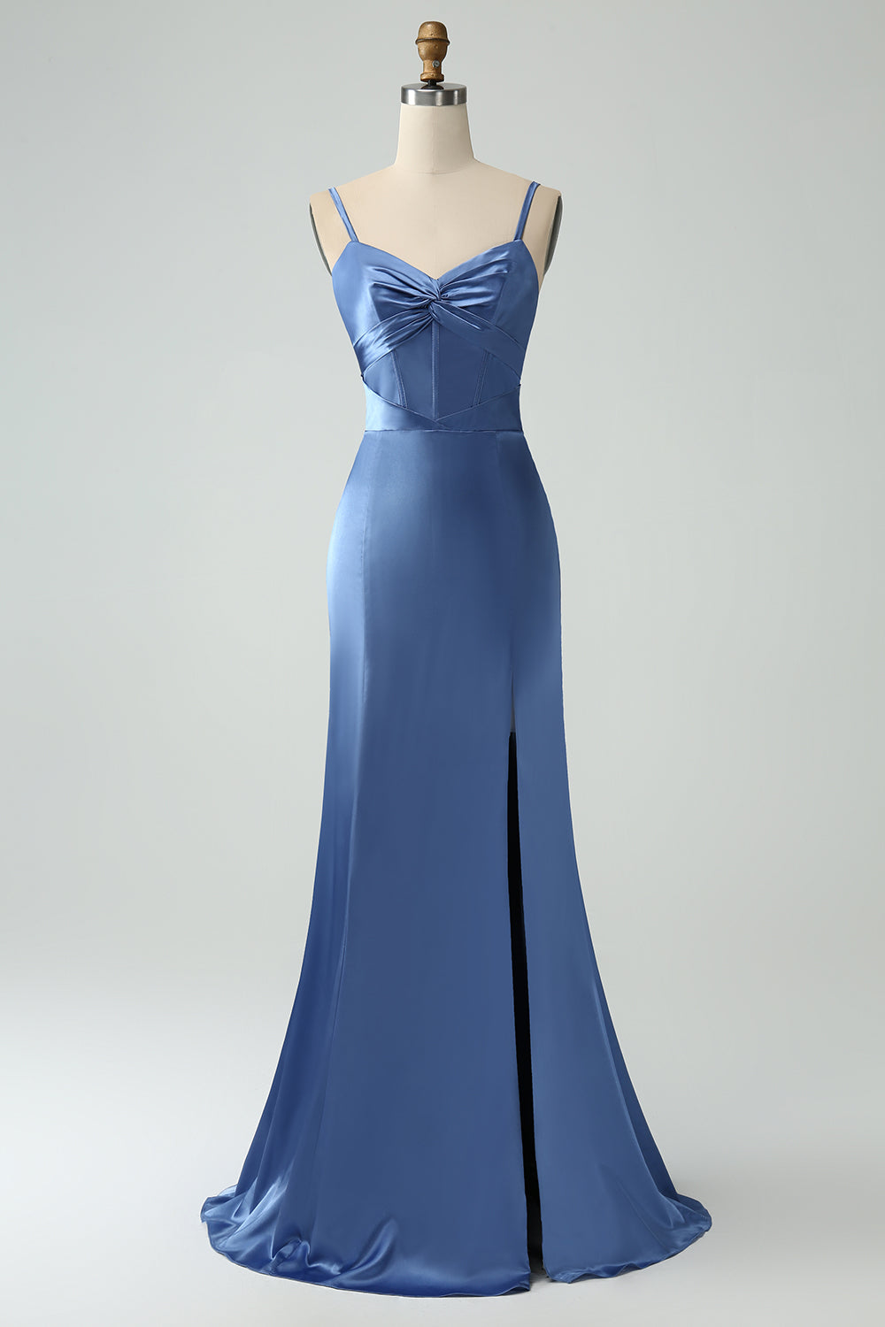 Wedtrend Women Grey Blue Bridesmaid Dress With Slit Mermaid Spaghetti Straps Lace-up Back Wedding Guest Dress WEDTREND Wedtrend Women Grey Blue Bridesmaid Dress With Slit Mermaid Spaghetti Straps Lace-up Back Wedding Guest Dress WEDTREND