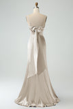 Grey Blue Mermaid Spaghetti Straps Lace-up Back Bridesmaid Dress With Slit